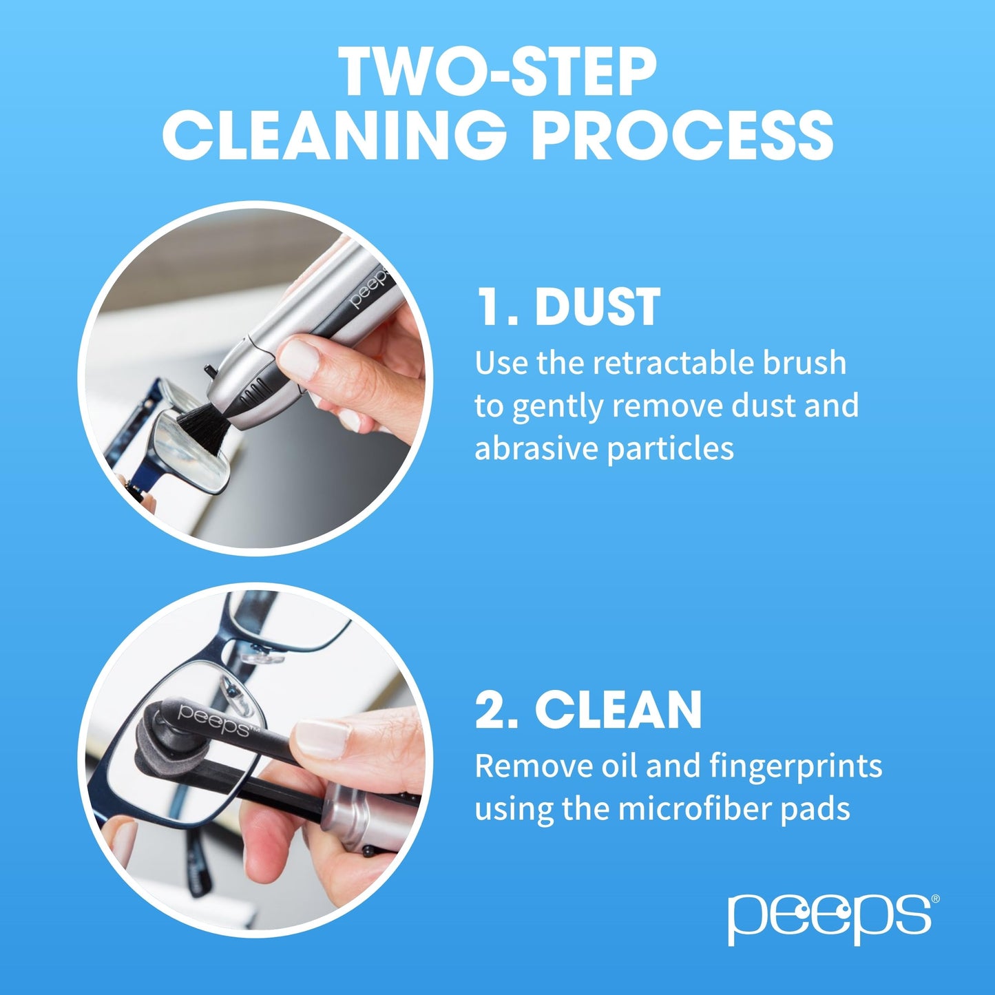 CarbonKlean Peeps Eyeglass Lens Cleaner - NASA-Exclusive Carbon Microfiber Tech, 2 Pack (Black) | 500 Uses