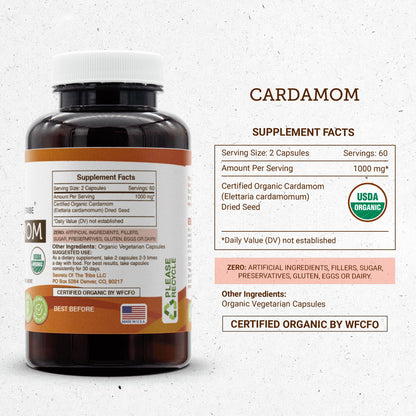 Secrets of the Tribe Cardamom USDA Organic Capsules | Certified Organic Vegetarian Supplement (120 Count)