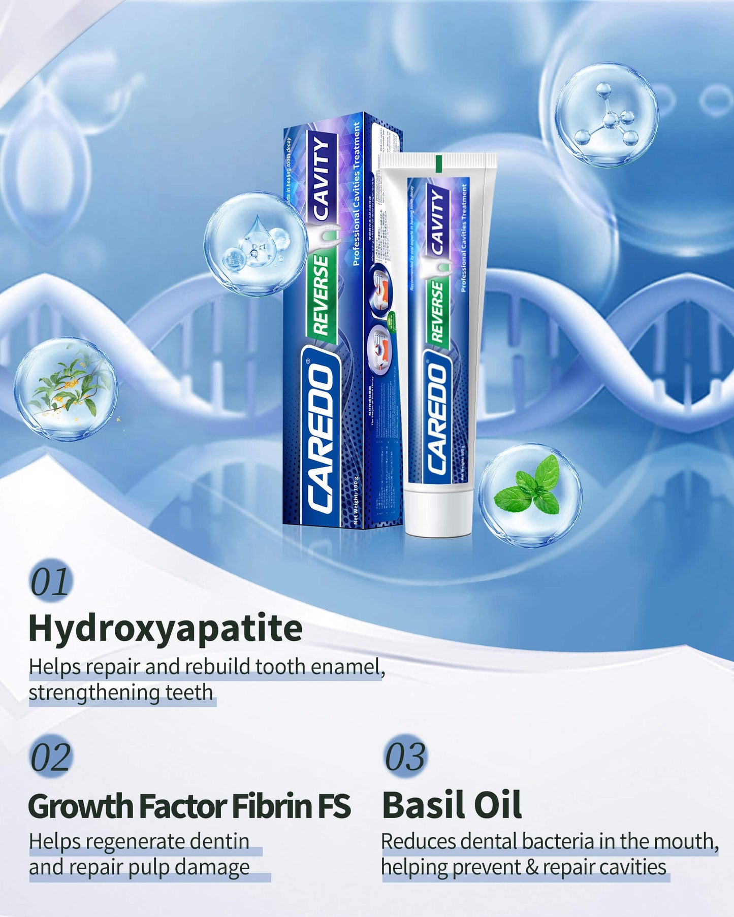 CAREDO Cavity Reversal Toothpaste - Fluoride-Free Hydroxyapatite Remineralizing 3.52 oz