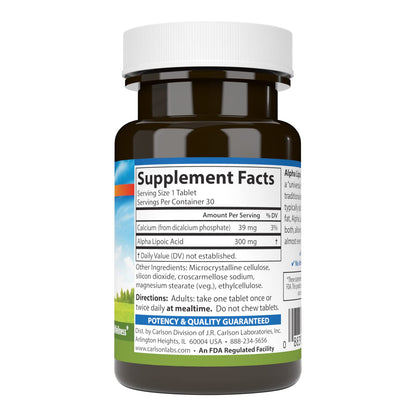 Carlson Alpha Lipoic Acid 300 mg – Energy Production & Universal Antioxidant (30 Tablets, Pack of 2)