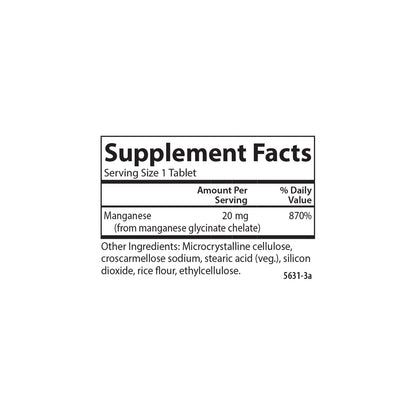 Carlson Chelated Manganese 20 mg – Superior Absorption, Bone & Brain Health | 100 Tablets