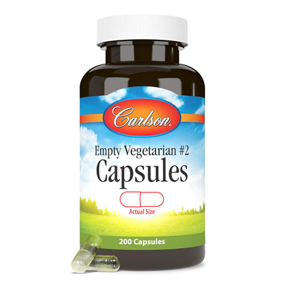 Carlson Empty Vegetarian #2 Capsules - 200 Count, Easy Fill & Screw Cap