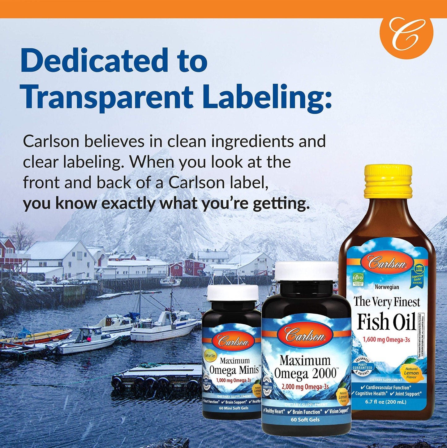 Carlson Salmon Oil 500mg Omega-3s | Wild-Caught Norwegian Fish Oil - 50 Softgels