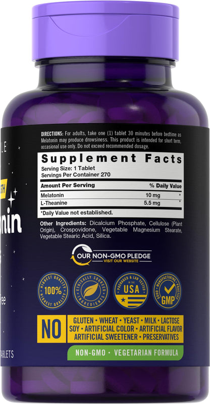 Carlyle Melatonin 10mg – 270 Tablets | L-Theanine | Vegetarian, Non-GMO, Gluten Free