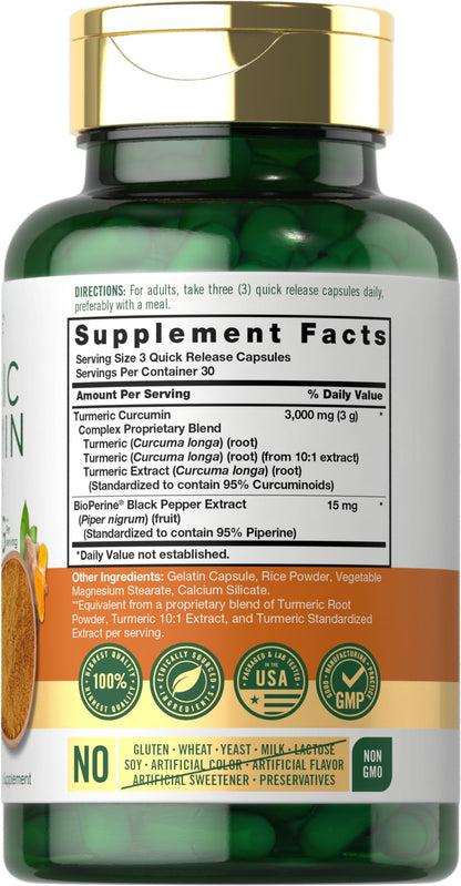 Carlyle Turmeric Curcumin 3000mg with Bioperine – 90 Capsules (Pack of 2) | Non-GMO, Gluten Free