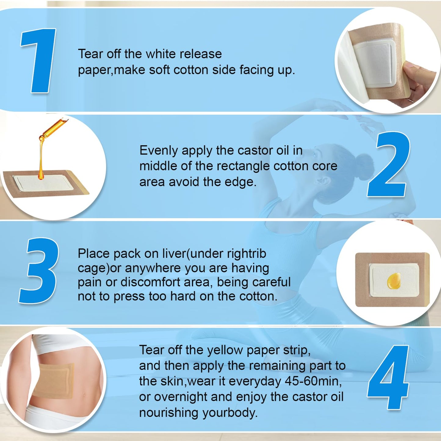 16 Pcs Castor Oil Patches – Disposable Packs with Anti-Leakage Cotton (5.1 x 3.9 in)