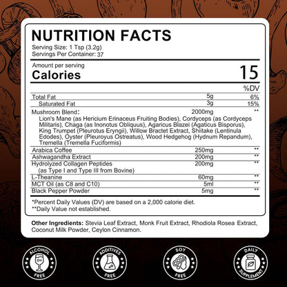 Catfit Mushroom Coffee Powder – 10-Mushroom Blend with Lion’s Mane, Chaga, Cordyceps, L-Theanine | 50 Servings