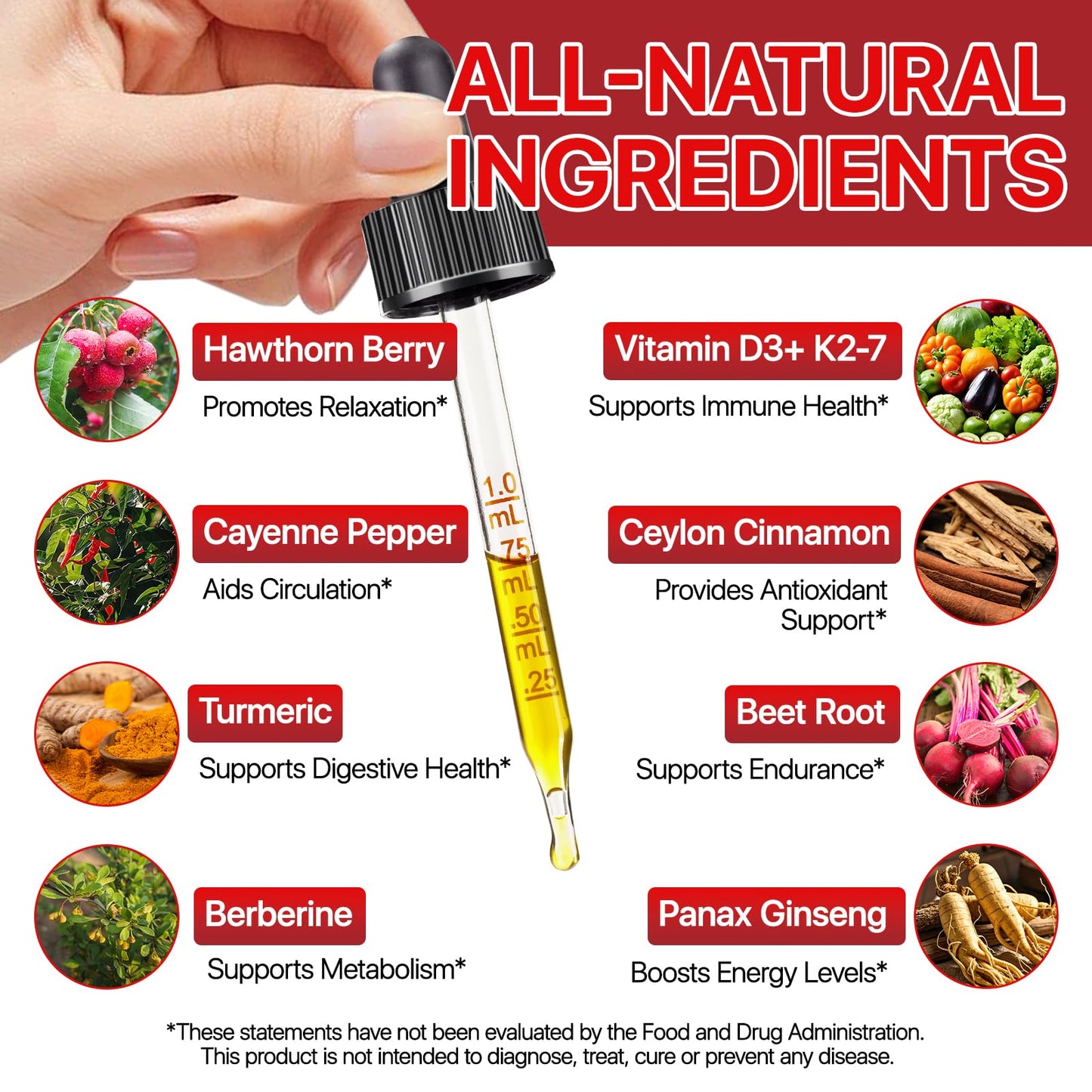 Cayenne Pepper Drops with Hawthorn, Beet Root & Turmeric - Vitamin K2 & D3 Liquid (60ml)