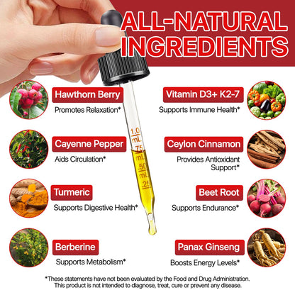 Cayenne Pepper Drops with Hawthorn, Beet Root & Turmeric - Vitamin K2 & D3 Liquid (60ml)