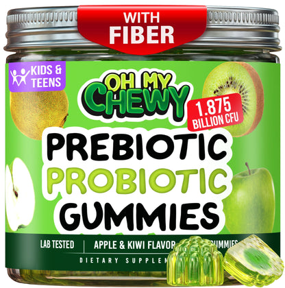 Center-Filled Kids Probiotic Gummies with Prebiotic & Vegan Inulin Fiber | Digestive Support for 3+ | Apple & Kiwi Flavor | 60 Count