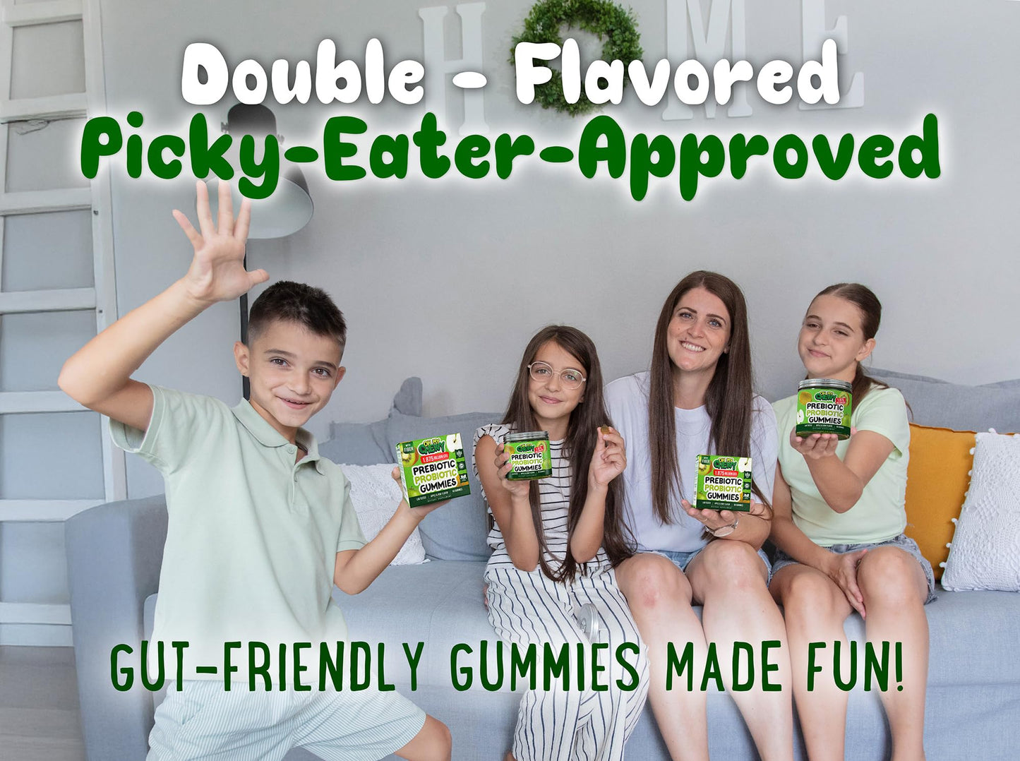 Center-Filled Kids Probiotic Gummies with Prebiotic & Vegan Inulin Fiber | Digestive Support for 3+ | Apple & Kiwi Flavor | 60 Count