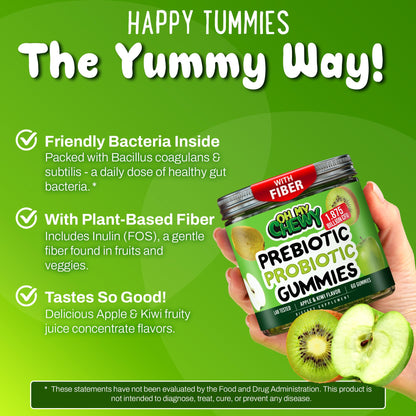 Center-Filled Kids Probiotic Gummies with Prebiotic & Vegan Inulin Fiber | Digestive Support for 3+ | Apple & Kiwi Flavor | 60 Count