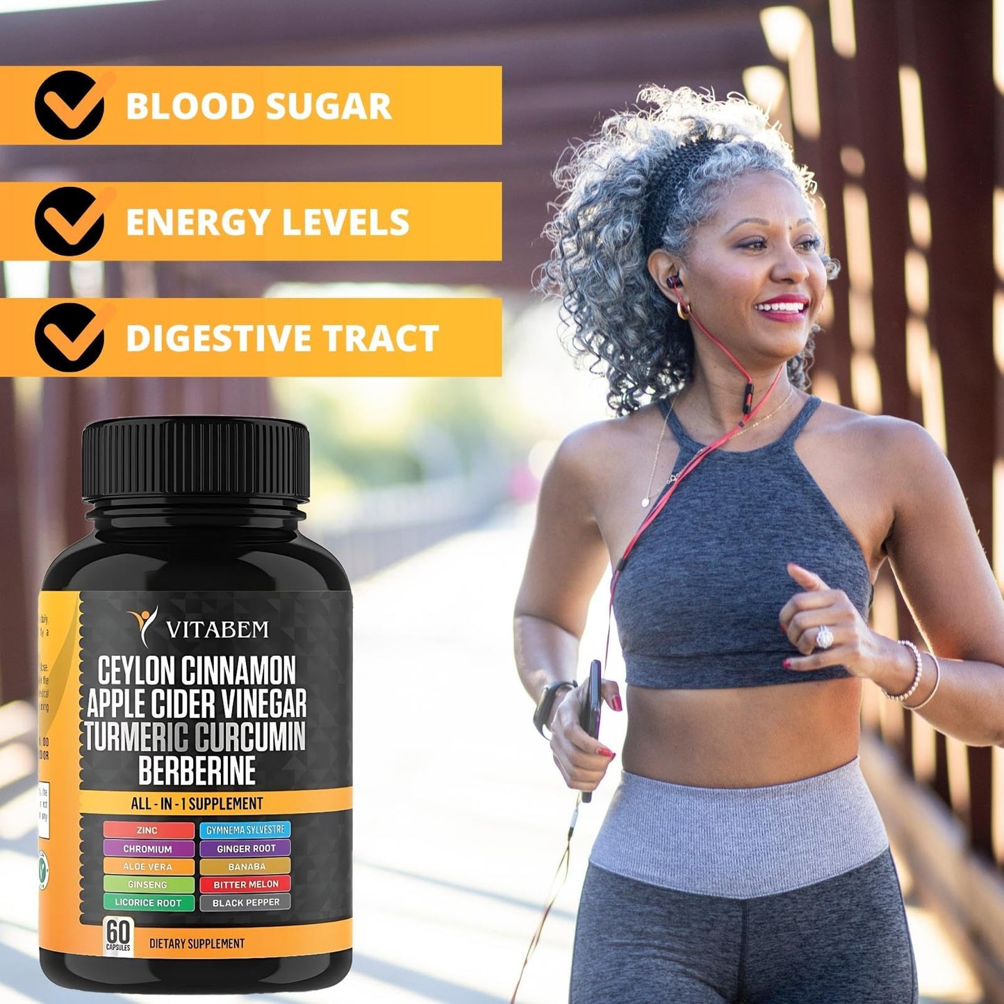 Ceylon Cinnamon Capsules + Apple Cider Vinegar – Turmeric 3000mg, Berberine 1200mg, 60 Count