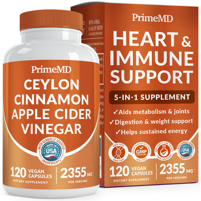 5-in-1 Ceylon Cinnamon Capsules 2355mg – 120 ct | Apple Cider Vinegar, Turmeric