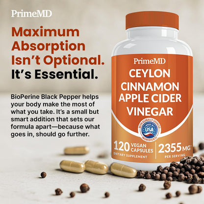 5-in-1 Ceylon Cinnamon Capsules 2355mg – 120 ct | Apple Cider Vinegar, Turmeric