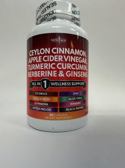 Ceylon Cinnamon Turmeric Apple Cider Vinegar Ginseng Aloe Vera Berberine Banaba Ginger Root - 120 Count