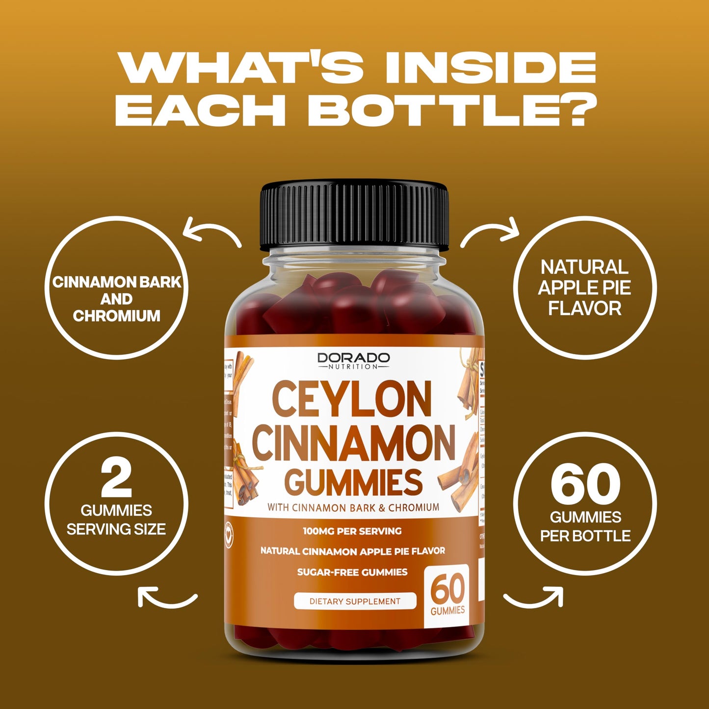 Ceylon Cinnamon Gummies (60 Count) Apple Cider Vinegar Cinnamon, Turmeric, Berberine & Ginseng | Ceylon Supplements | Vegan Safe & USA Made (Pack of 2)