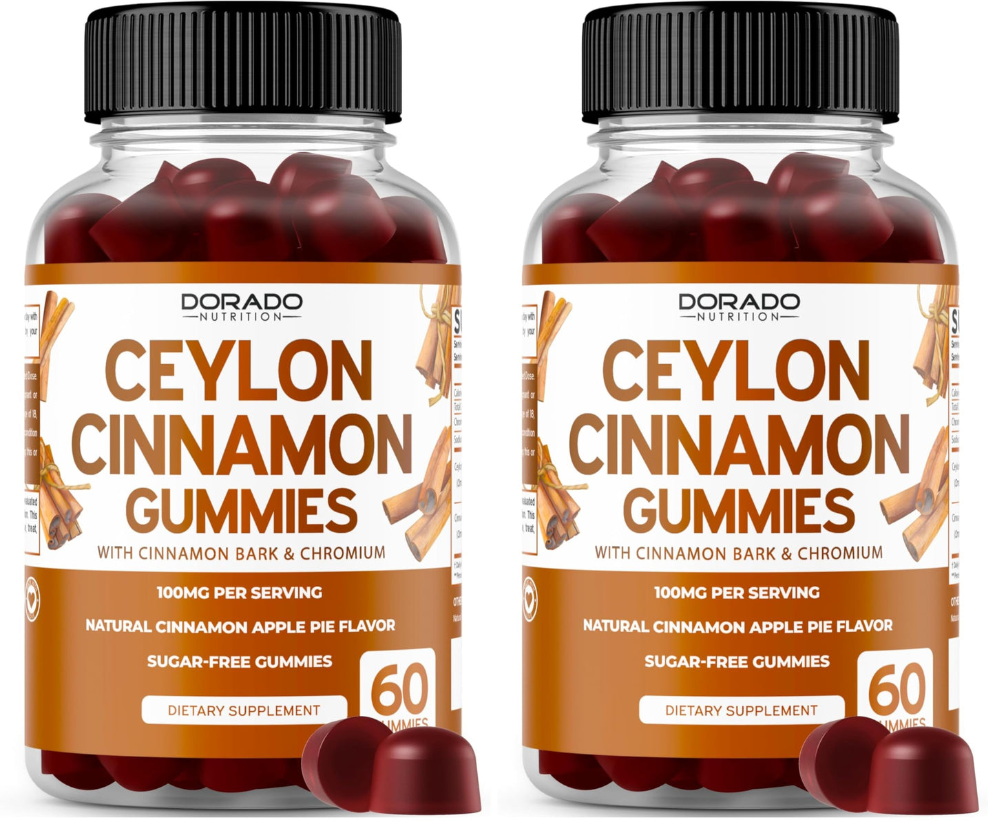 Ceylon Cinnamon Gummies (60 Count) Apple Cider Vinegar Cinnamon, Turmeric, Berberine & Ginseng | Ceylon Supplements | Vegan Safe & USA Made (Pack of 2)