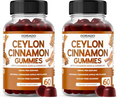 Ceylon Cinnamon Gummies (60 Count) Apple Cider Vinegar Cinnamon, Turmeric, Berberine & Ginseng | Ceylon Supplements | Vegan Safe & USA Made (Pack of 2)