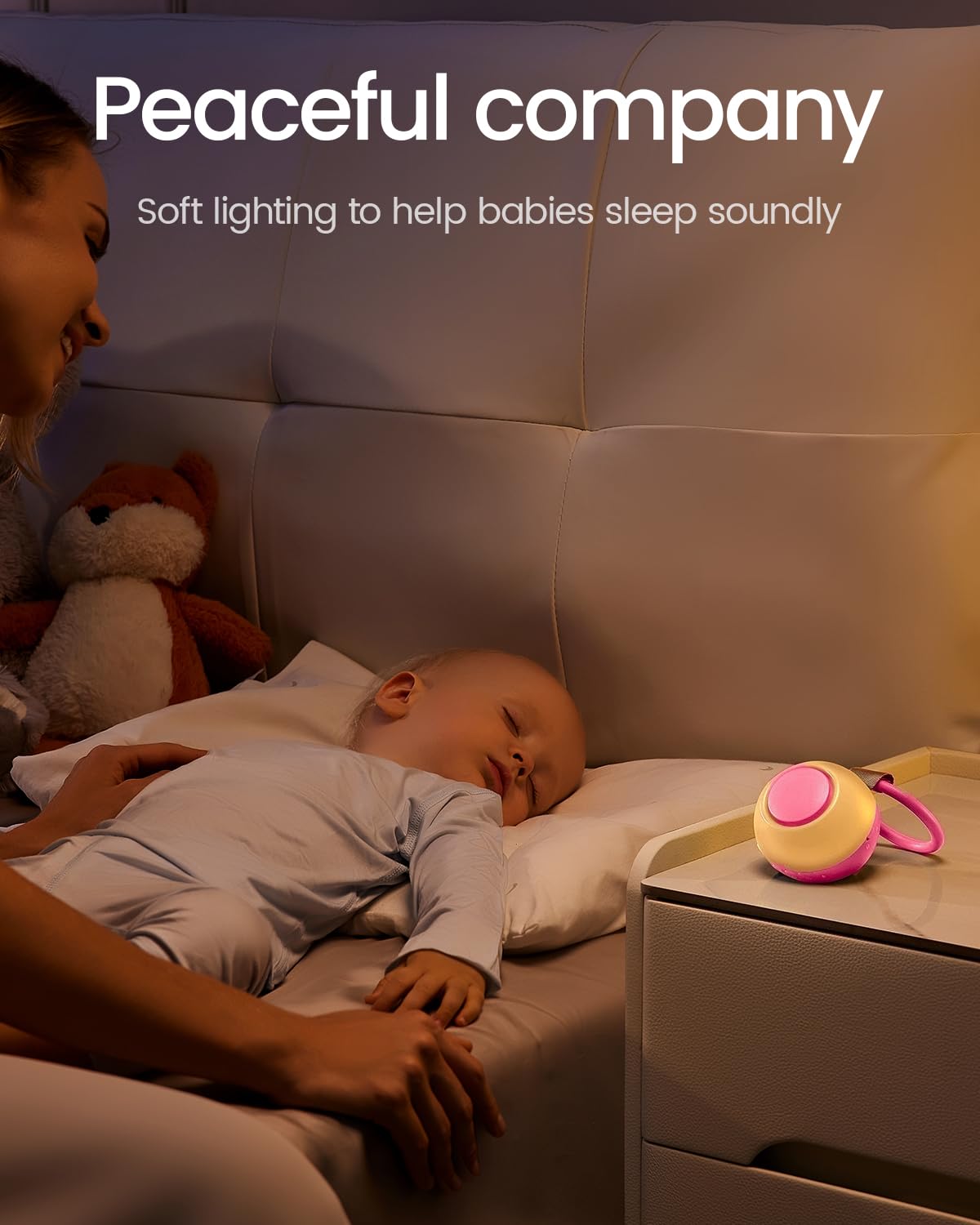 CHICWAY Portable Sound Machine for Baby and Adults — AI Cry Detection, 18 Sounds, Barbie Pink