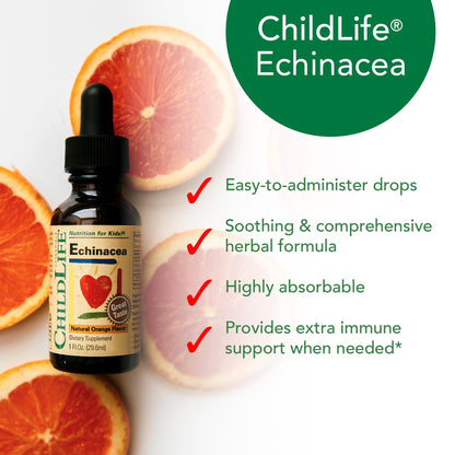 ChildLife Essentials Echinacea for Kids - Alcohol-Free Orange Echinacea Drops, 1 fl oz