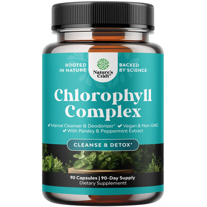Chlorophyll Capsules for Body Odor & Detox | Mint & Parsley | Vegan Non-GMO Gluten Free (90ct)