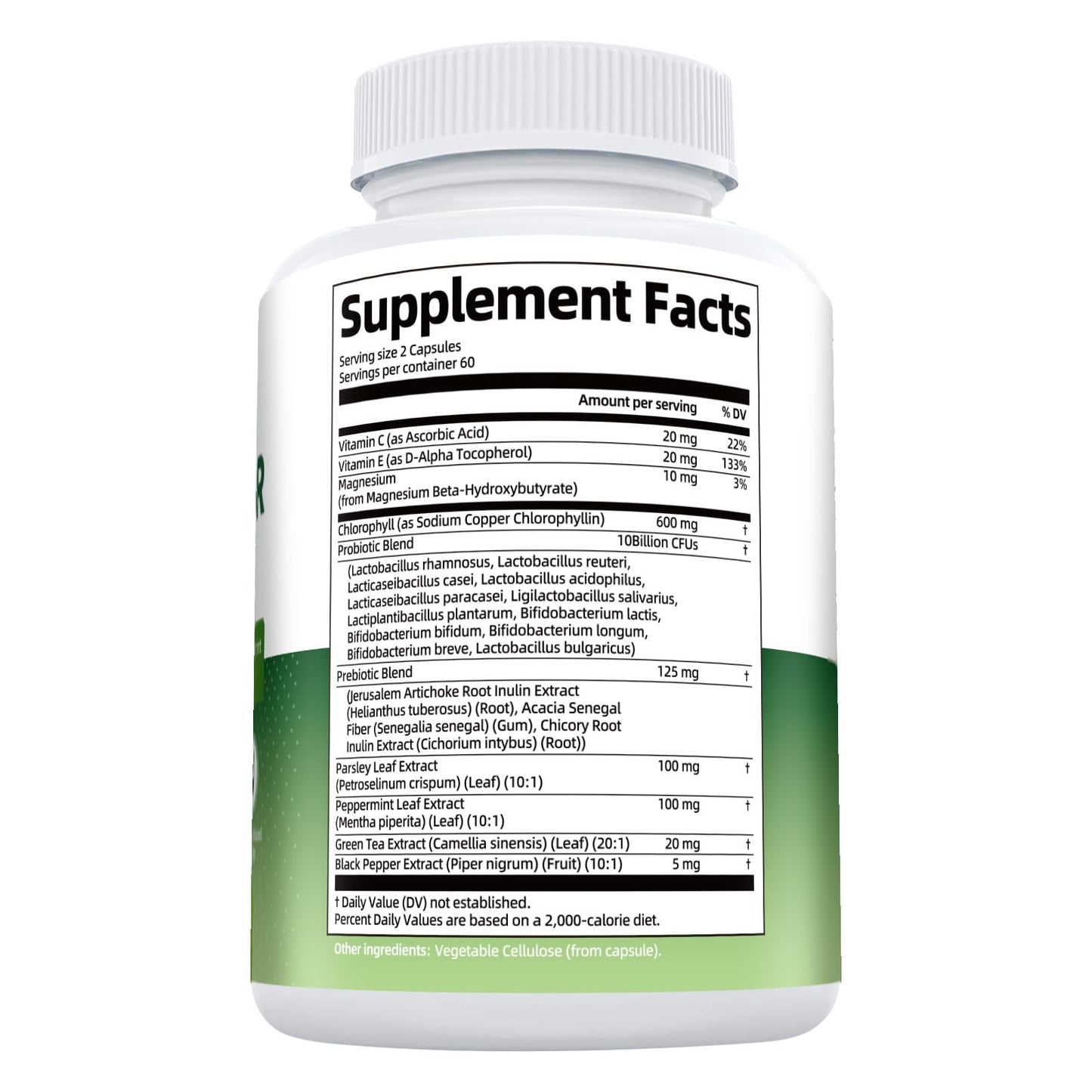 Chlorophyll Body Deodorizing Supplement – 120 Caps, Parsley & Peppermint