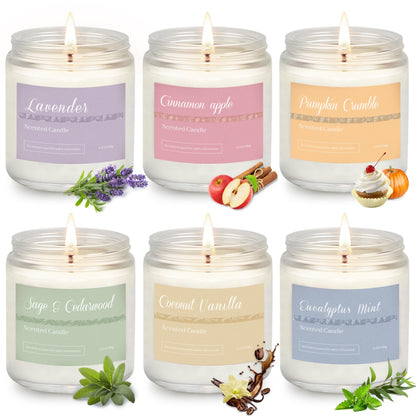 Christmas Candle Gift Set, 6 Natural Soy Wax Candles for Home, Long Burning Holiday Aromatherapy Set with Cinnamon Apple & Vanilla, Perfect Christmas Gifts for Women, Men, Friends & Family