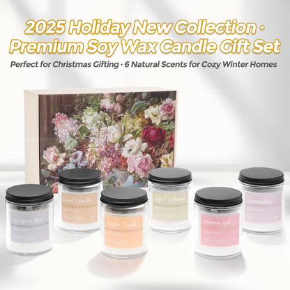 Christmas Candle Gift Set, 6 Natural Soy Wax Candles for Home, Long Burning Holiday Aromatherapy Set with Cinnamon Apple & Vanilla, Perfect Christmas Gifts for Women, Men, Friends & Family