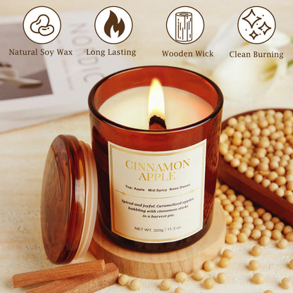 Holiday Candle Gift Set – 2-Pack Cinnamon Apple Wood Wick Soy Candles | Gift Boxes