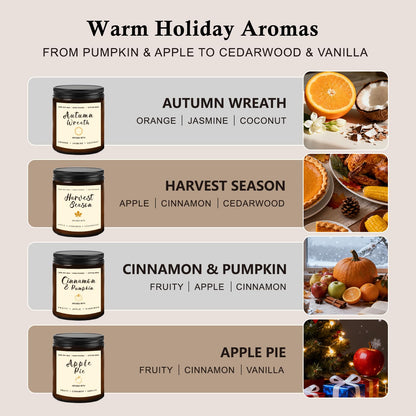 Holiday Candle Gift Set – Cinnamon Pumpkin, Apple Vanilla, Orange Jasmine & Cedarwood Spice | Long-Lasting Soy Candles