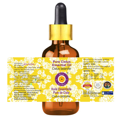 Deve Herbes Pure Cistus Essential Oil (Cistus ladanifer) – Steam Distilled 10ml with Glass Dropper