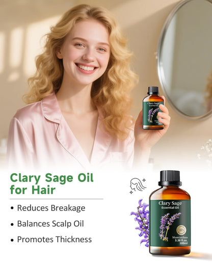 Clary Sage Essential Oil Pure | Mumianhua Natural Clary Sage Oil, 3.38 Fl Oz