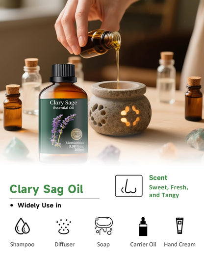 Clary Sage Essential Oil Pure | Mumianhua Natural Clary Sage Oil, 3.38 Fl Oz