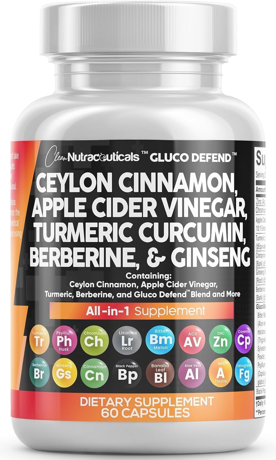 Clean Nutraceuticals Ceylon Cinnamon & Berberine Capsules with Apple Cider Vinegar – 16-in-1 Formula