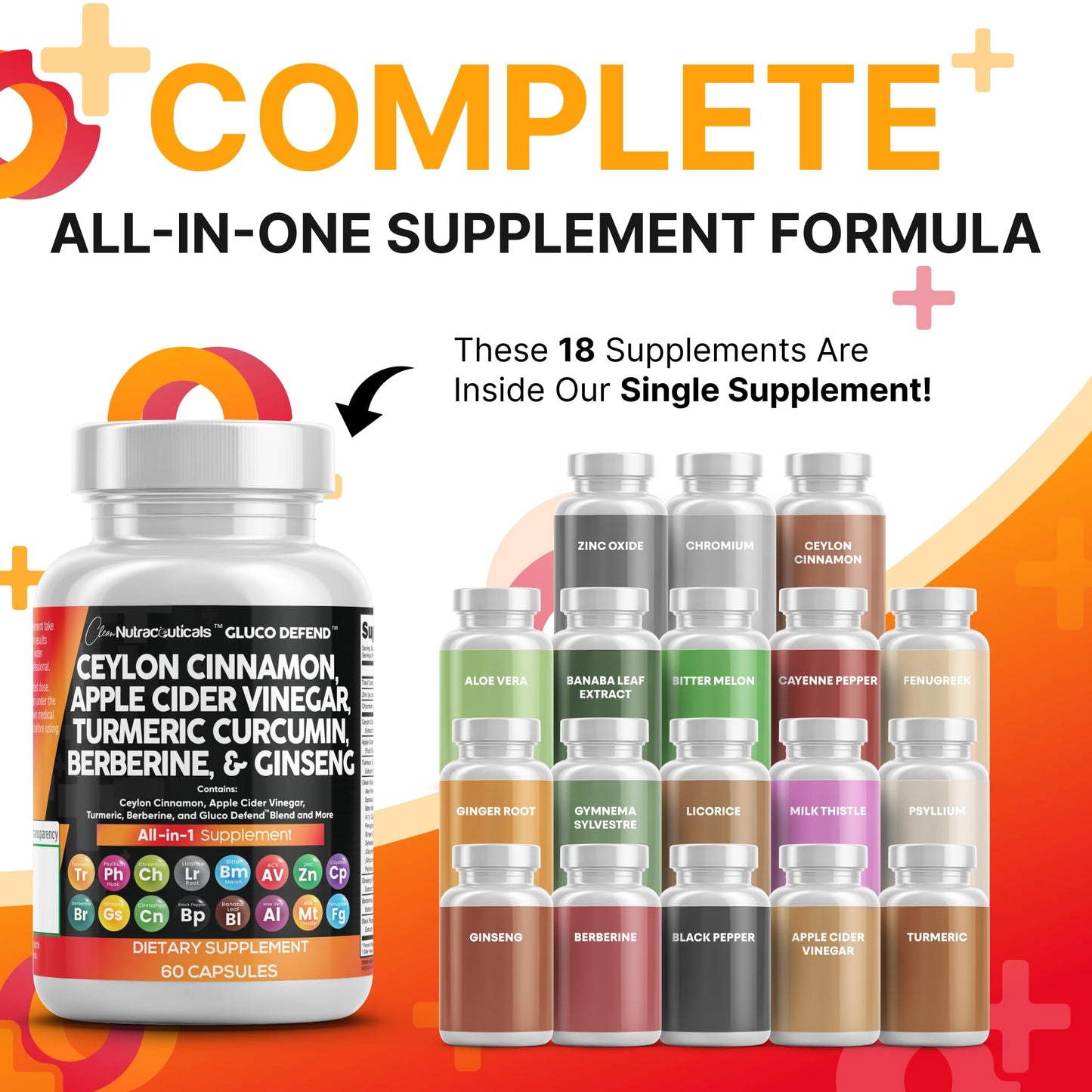 Clean Nutraceuticals Ceylon Cinnamon & Berberine Capsules with Apple Cider Vinegar – 16-in-1 Formula
