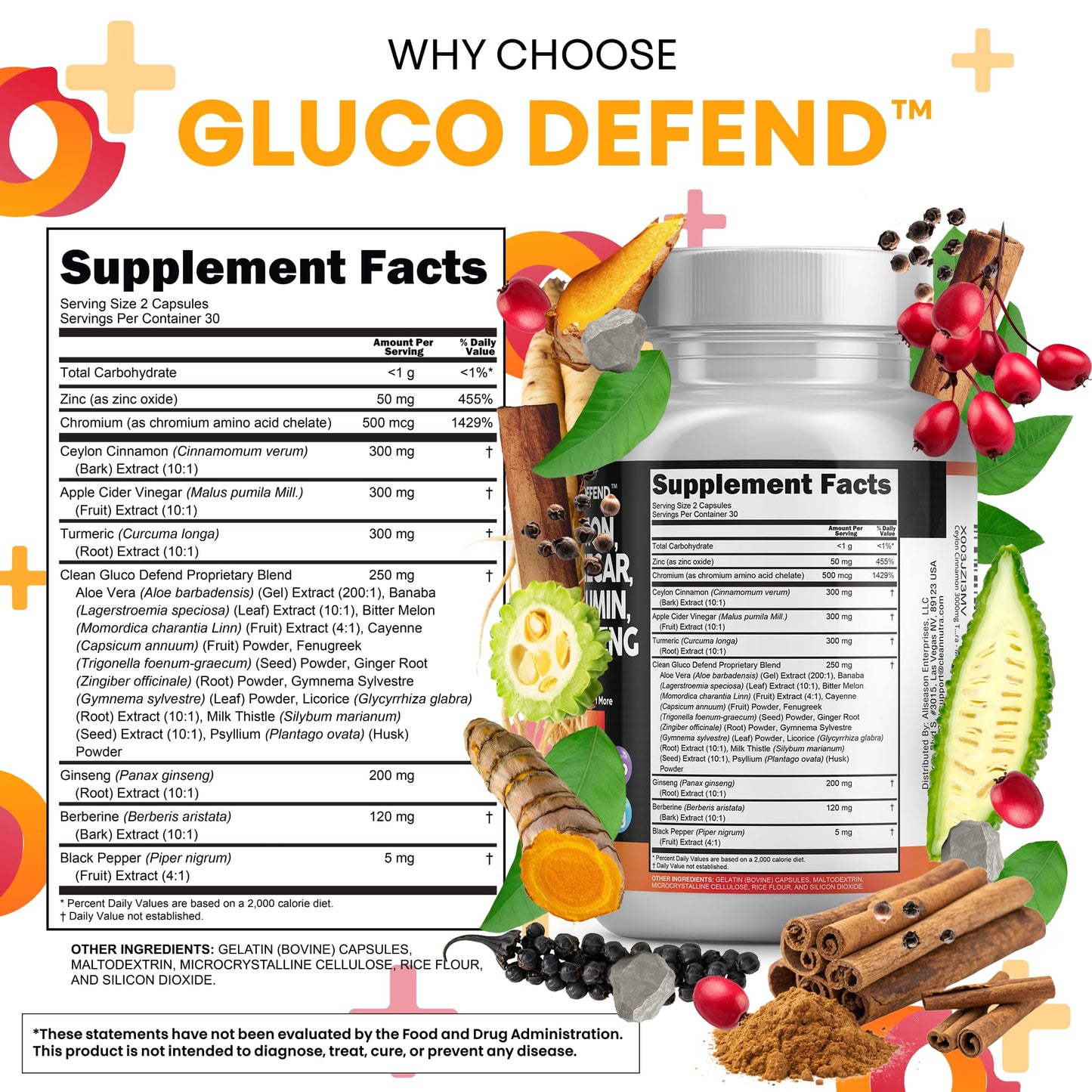 Clean Nutraceuticals Ceylon Cinnamon & Berberine Capsules with Apple Cider Vinegar – 16-in-1 Formula