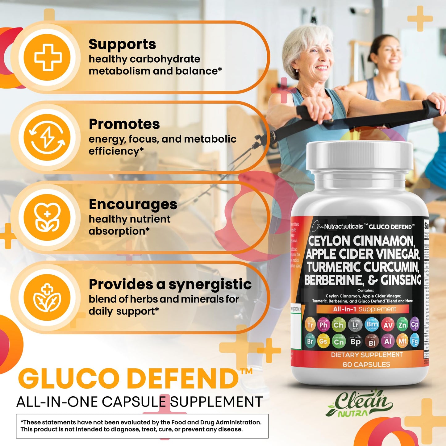 Clean Nutraceuticals Ceylon Cinnamon & Berberine Capsules with Apple Cider Vinegar – 16-in-1 Formula