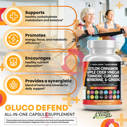 Clean Nutraceuticals Ceylon Cinnamon & Berberine Capsules with Apple Cider Vinegar – 16-in-1 Formula