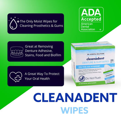 Dr. B Cleanadent Wipes – Denture Cleaning, Gum Refresh, 30 Count