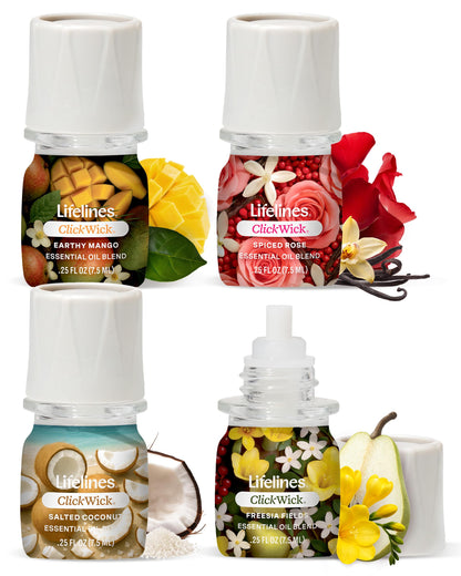 ClickWick Essential Oil Blends for Lifelines Diffusers - 4-Pack Lush Earth Collection