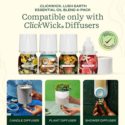 ClickWick Essential Oil Blends for Lifelines Diffusers - 4-Pack Lush Earth Collection