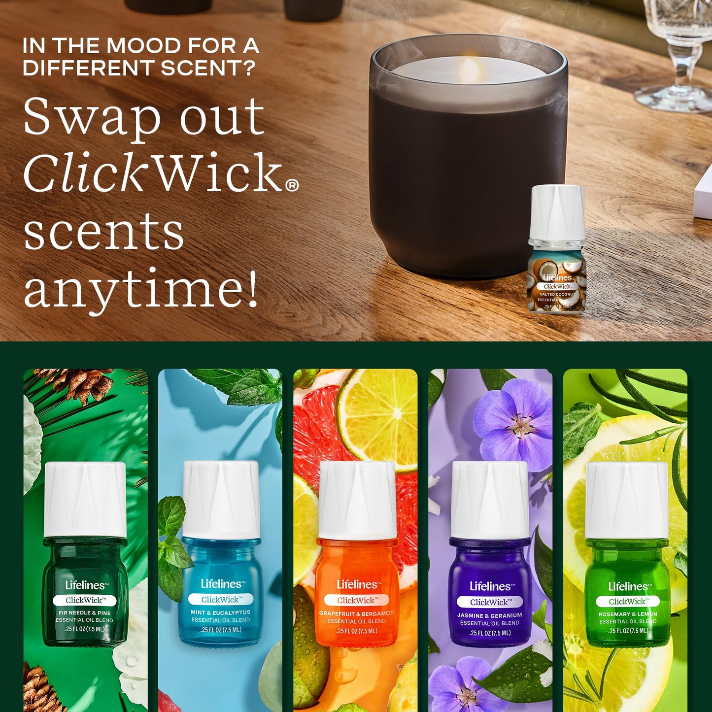 ClickWick Essential Oil Blends for Lifelines Diffusers - 4-Pack Lush Earth Collection