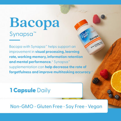 Doctor's Best Bacopa with Synapsa – Supports Cognitive Performance | Non-GMO, Gluten Free, Soy Free, Vegan | 60 Veggie Caps