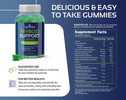 CogniTune Thyroid Support for Women and Men – Apple Flavor Gummies with Iodine, Kelp, Ashwagandha