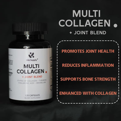 Multi Collagen Complex 120 Caps - Type I, II, III, V, X + Turmeric & Hyaluronic Acid