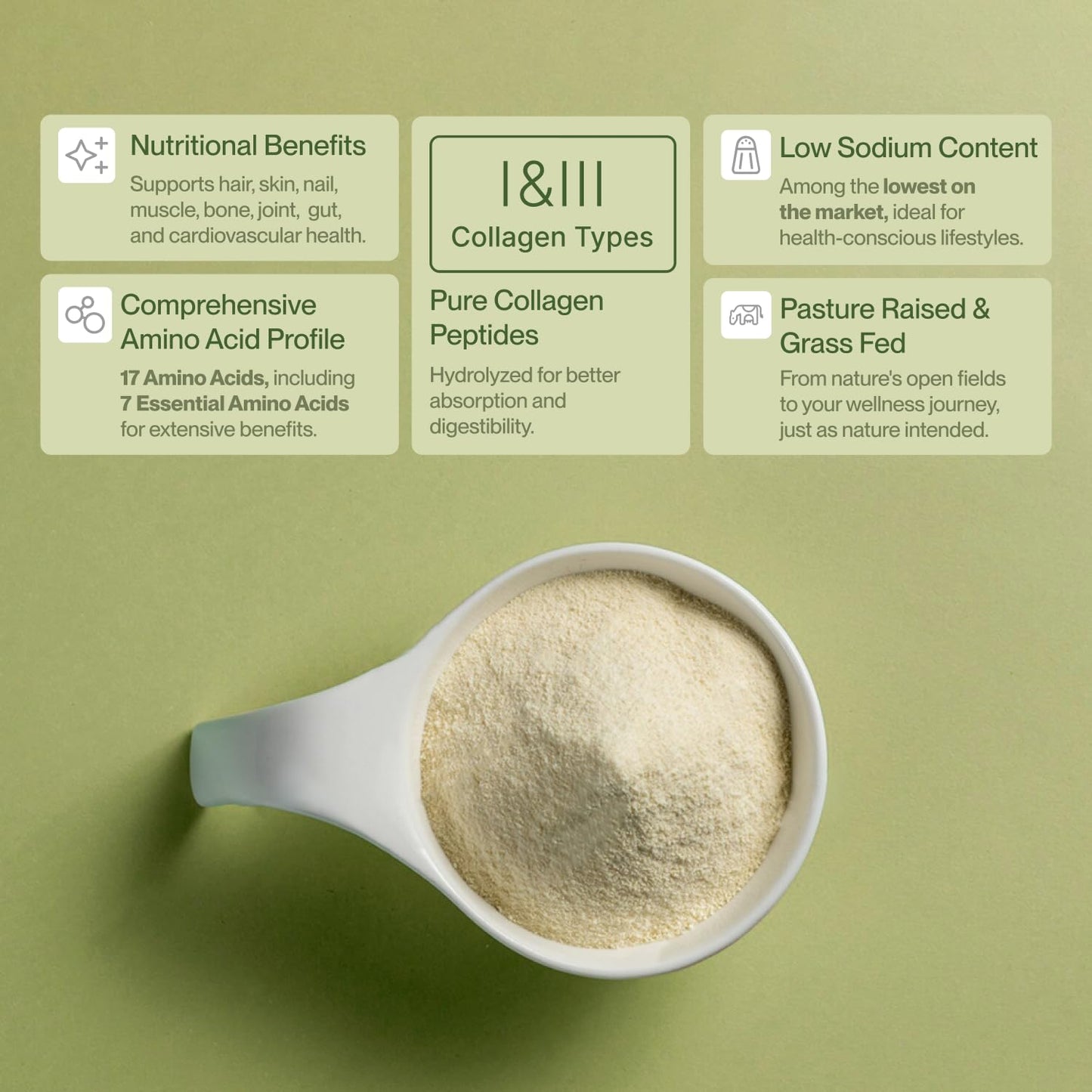 Colla Vita Grass-Fed Collagen Peptides Powder – Type I & III, Unflavored, 16 oz (45 Servings) – Hair, Skin, Nails & Joints