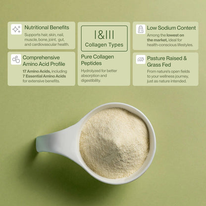 Colla Vita Grass-Fed Collagen Peptides Powder – Type I & III, Unflavored, 16 oz (45 Servings) – Hair, Skin, Nails & Joints