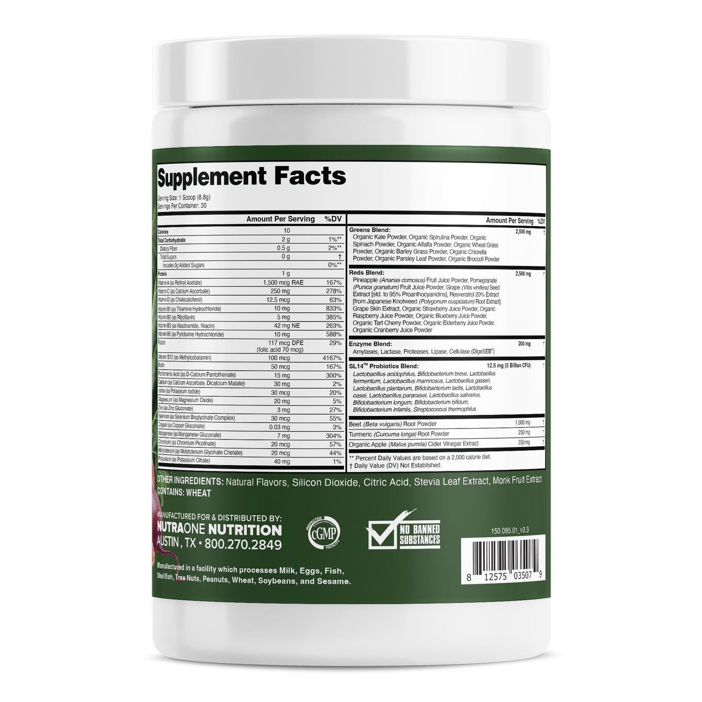 Complete Superfoods, Greens & Reds Blend*, Apple Cider Vinegar, Digestive Enzyme Blend*, Probiotic Blend*, Multivitamin* (Raspberry Pomegranate - 30 Servings)