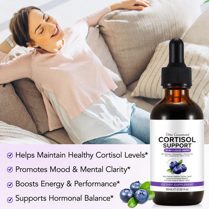 Cortisol Supplements for Women & Men | 10-in-1 Hormone Balance Drops (Blueberry)